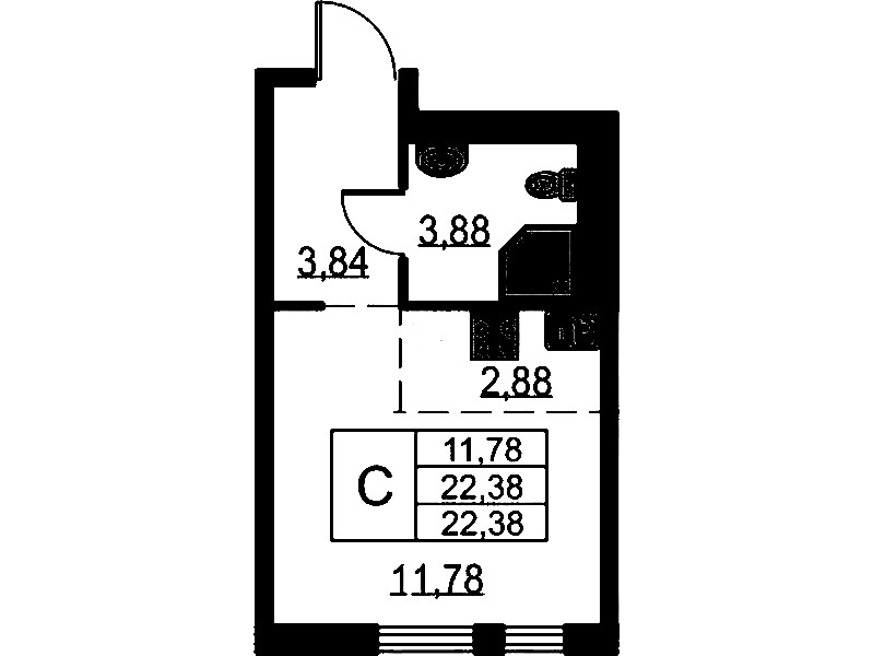 Квартира студия 22.38 м², 3/18 эт., ЖК «Невская Долина»
